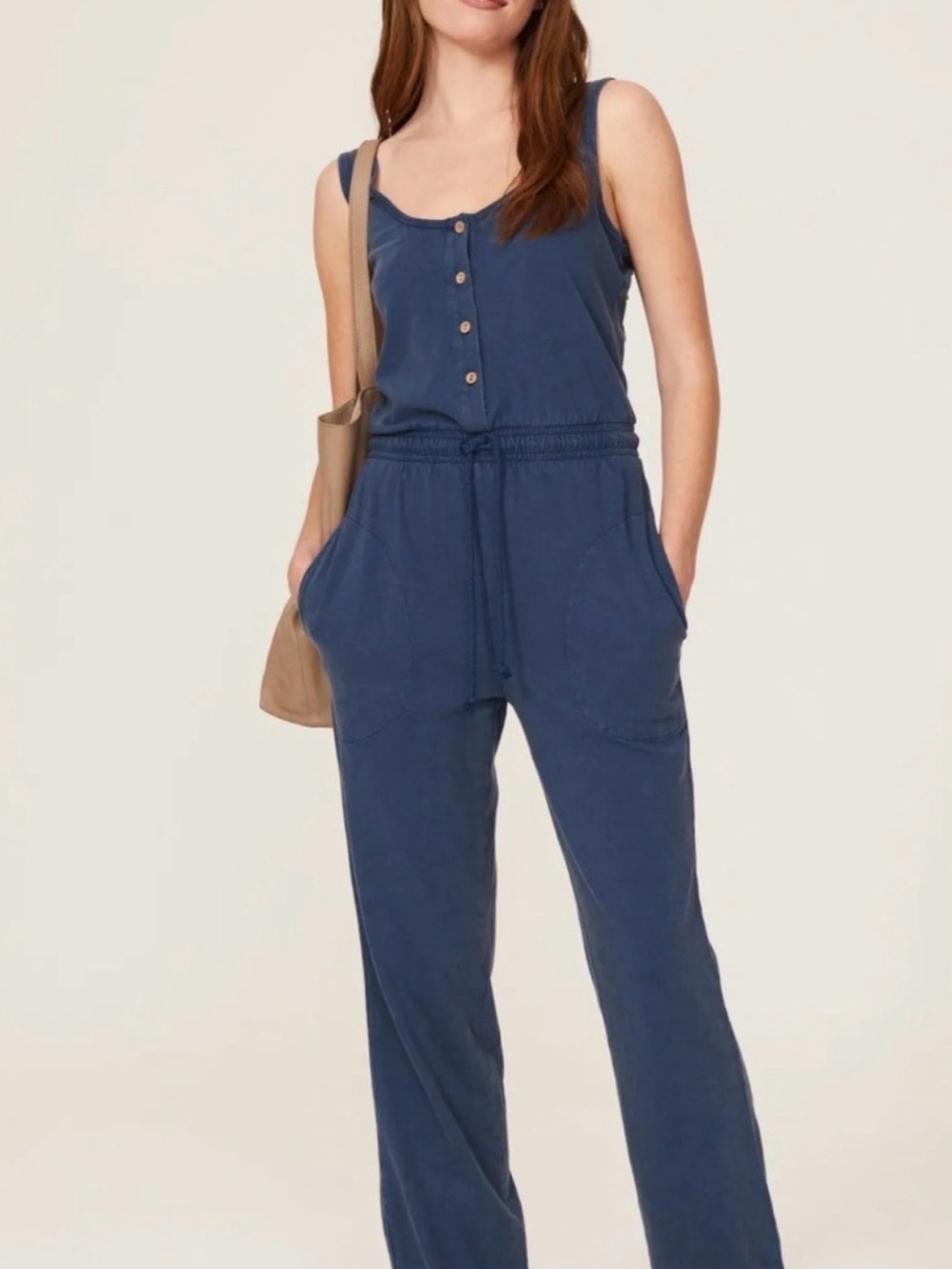 Faherty Women's Navy Blue Sleeveless Jumpsuit with Drawstring Waist